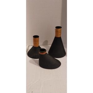 Balos Mouthblown Art Glass Black Vase Set of 3